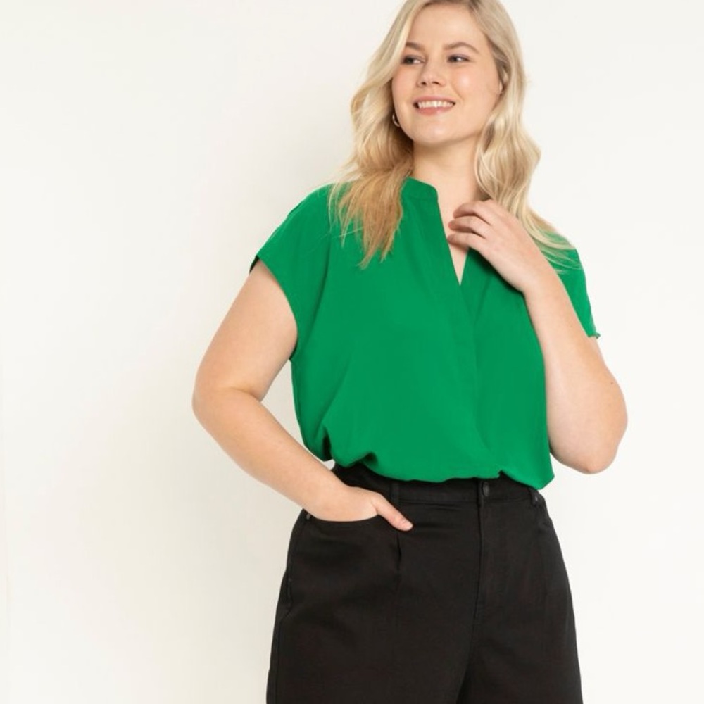 Eloquii Notch Collar Blouse, Green, Size 20
